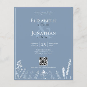 BUDGET Floral Dusty Blue Monogram QR Photo Wedding