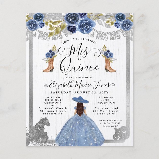 Budget Floral Dusty Blue Silver Charra Quinceanera (Front)