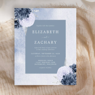 Budget Floral Dusty Blue Silver Wedding Invitation