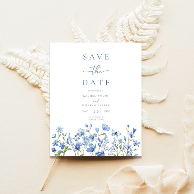 Budget Floral Dusty Blue Wedding Save The Date Flyer (Creator Uploaded)