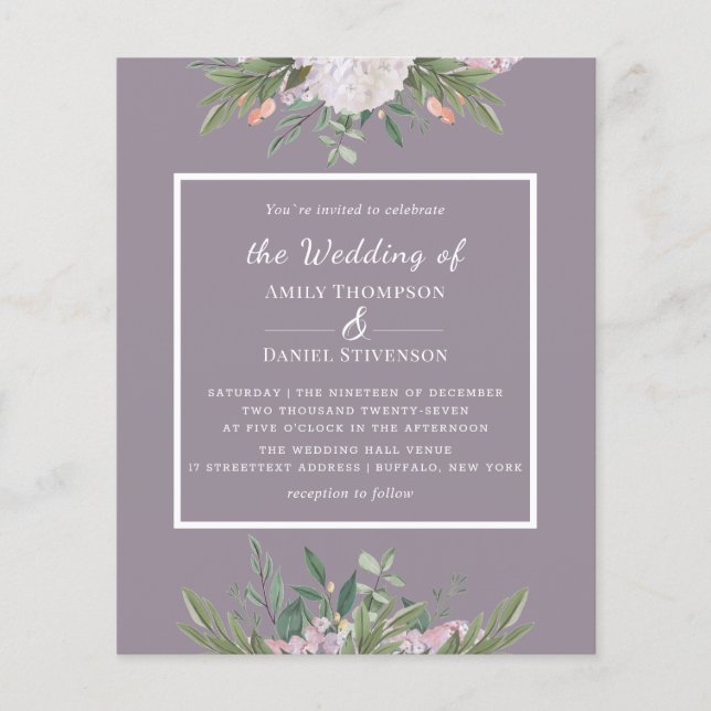 Budget Floral Dusty Lavander Wedding Flyer (Front)