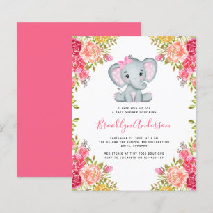 BUDGET Floral Elephant Girl Baby Shower Invitation