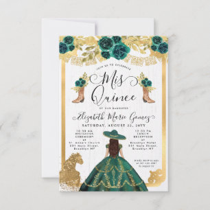 Budget Floral Emerald Green Charra Quinceanera Card