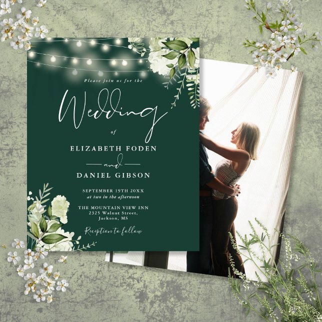 Budget Floral Emerald Photo Wedding Invite (Budget Floral Emerald Photo Wedding Invite)