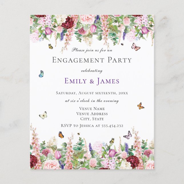 Budget Floral Engagement Party Invitation (Front)