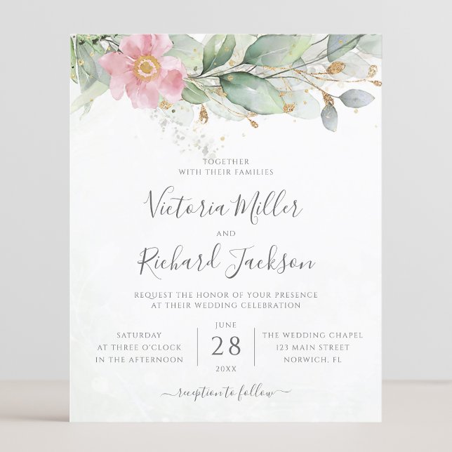 Budget Floral Eucalyptus Leaves Wedding Invitation (Creator Uploaded)