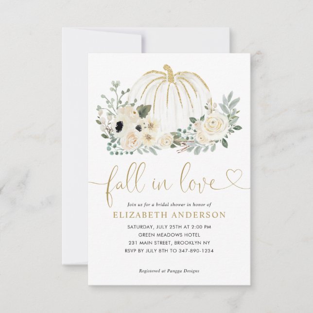 Budget Floral Fall in Love Pumpkin Bridal Shower Card (Front)