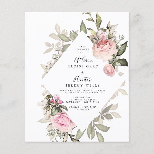 Budget Floral Frame Save the Date Flyer (Front)