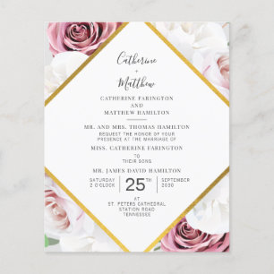 Budget Floral Geometric Script Wedding Invitation