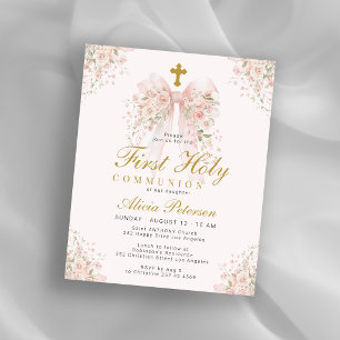 Budget floral girl First Holy Communion invitation