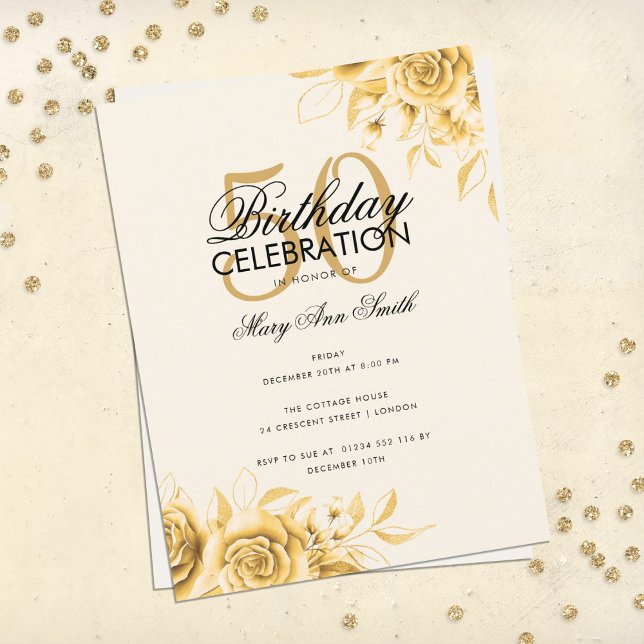 Budget Floral Glam Birthday Elegant Gold Cream Postcard (Creator Uploaded)