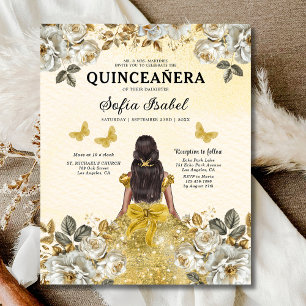 Budget Floral Gold Butterfly Princess Quinceanera