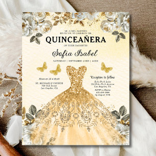Budget Floral Gold Butterfly Princess Quinceanera