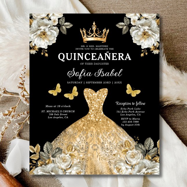 Budget Floral Gold Butterfly Princess Quinceanera (Creator Uploaded)