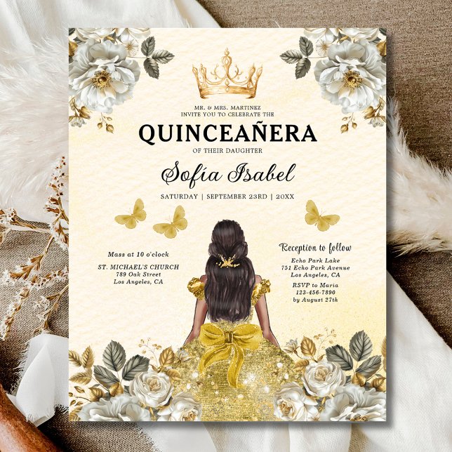 Budget Floral Gold Butterfly Princess Quinceanera (Creator Uploaded)