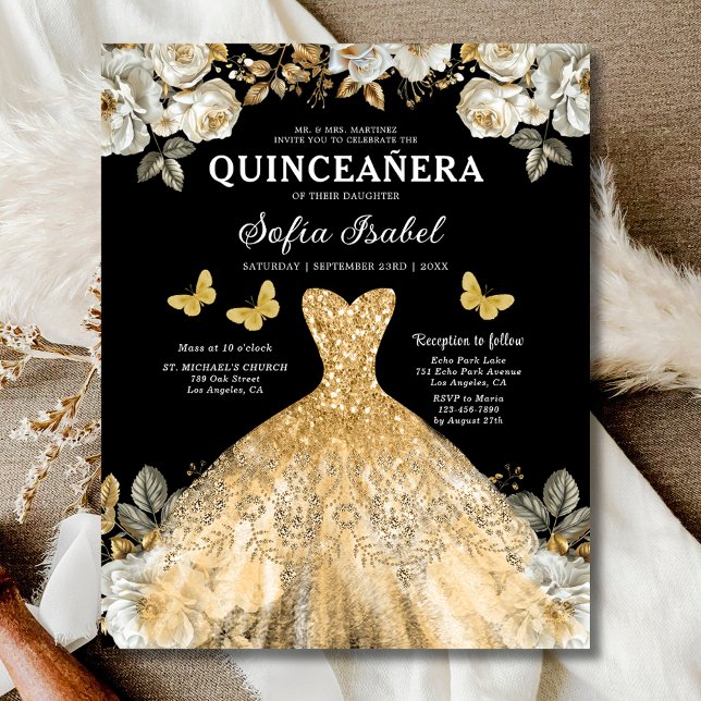 Budget Floral Gold Butterfly Princess Quinceanera Flyer (Creator Uploaded)