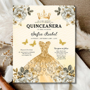 Budget Floral Gold Butterfly Princess Quinceanera Flyer