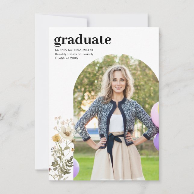 Budget Floral Grad Photo Graduation Announcement (Front)