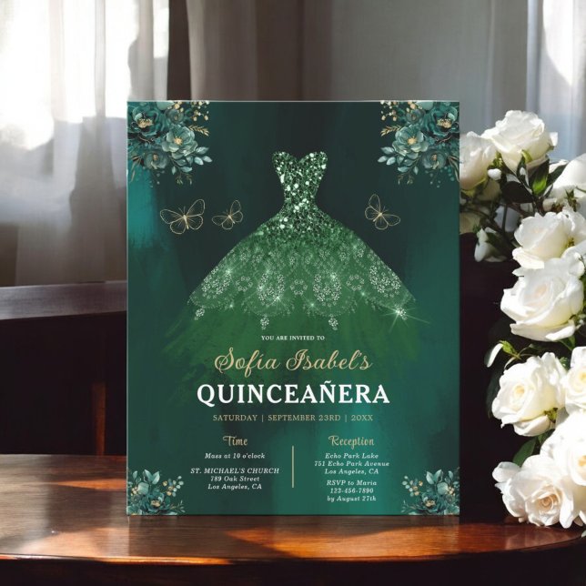 Budget  Floral Green Bilingual Spanish Quinceanera (Creator Uploaded)