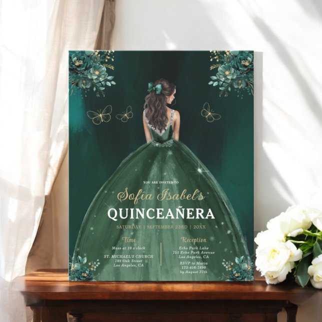Budget  Floral Green Bilingual Spanish Quinceanera Flyer (Creator Uploaded)