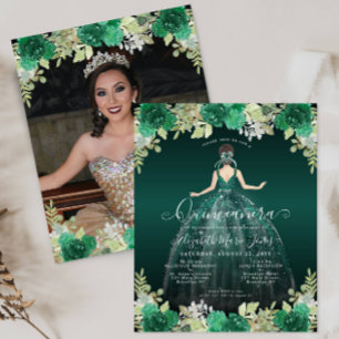 Budget Floral Green Dress Gown Photo Quinceanera
