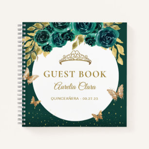 BUDGET Floral Green Gold Butterfly Guest Book