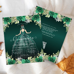 Budget Floral Green Gown Dress QR Code Quinceanera