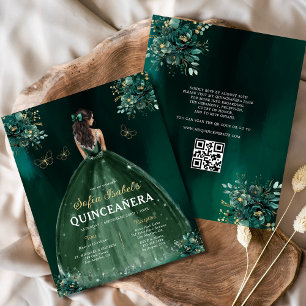 Budget Floral Green Gown Dress QR Code Quinceanera