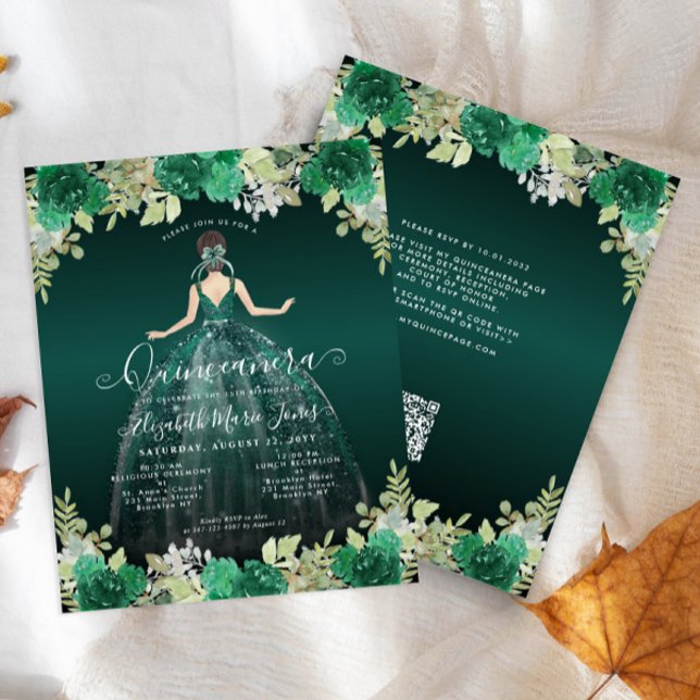 Budget Floral Green Gown Dress QR Code Quinceanera (Creator Uploaded)