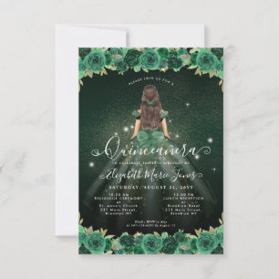 Budget Floral Green Princess Birthday Quinceanera Card
