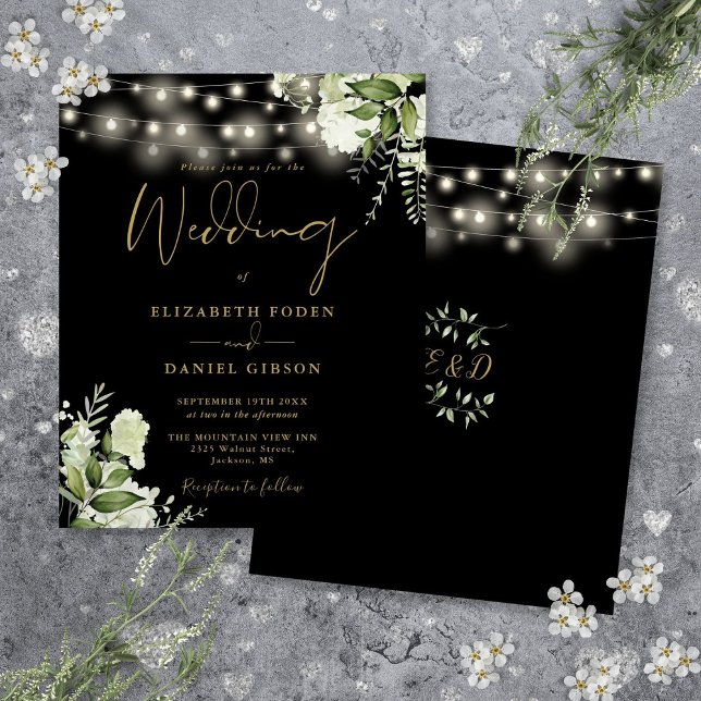 Budget Floral Lights Black Gold Wedding Invitation (Budget Floral Lights Black Gold Wedding Invitation)