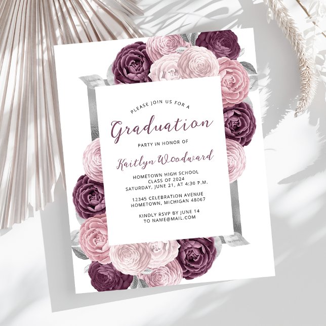 Budget Floral Mauve Blush Silver Graduation (Creator Uploaded)