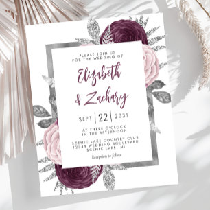 Budget Floral Mauve Pink Silver Wedding Invite