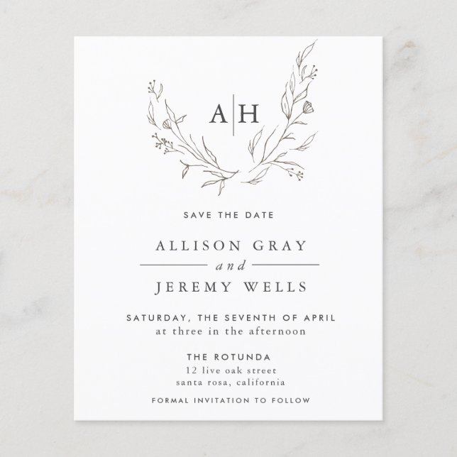 Budget Floral Monogram Save the DAte (Front)