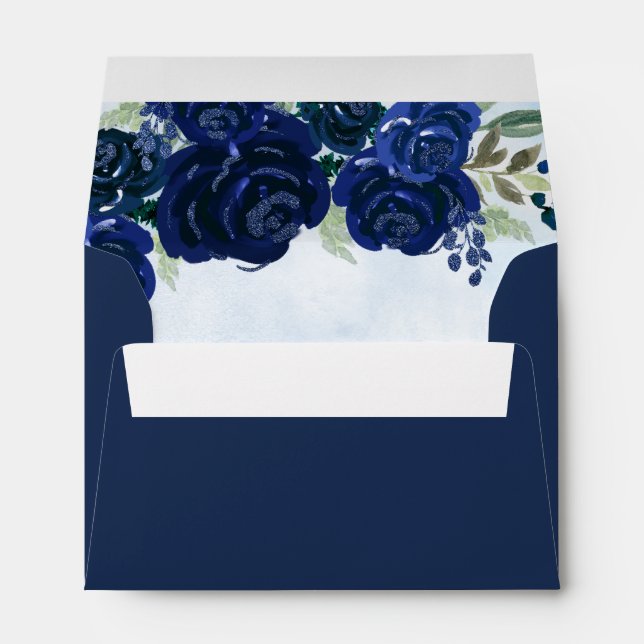 Budget Floral Navy Blue Grey Princess Quinceanera Envelope (Back (Bottom))