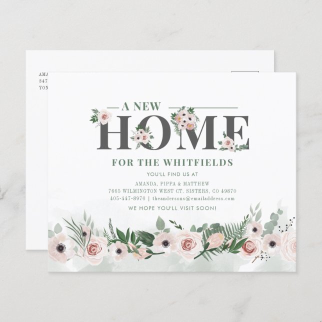 Budget Floral New Home Address Moving Announcement (Front/Back)