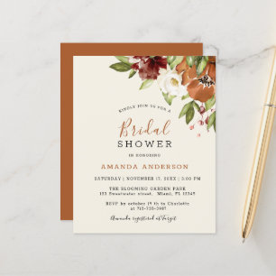 Budget Floral Orange Bridal Shower Invitation 