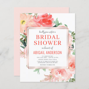 Budget Floral Peach Bridal Shower Invitation