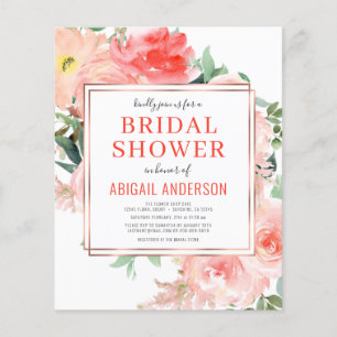 Budget Floral Peach Bridal Shower Invitation Flyer