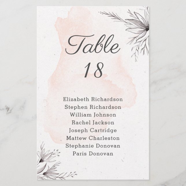 Budget Floral peach grey wedding seating chart (Front)
