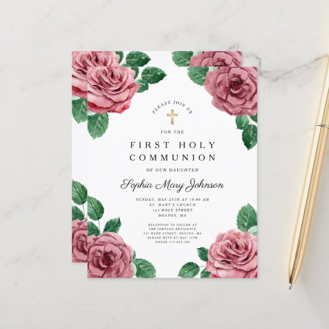 Budget Floral Peonies Religious First Communion (Front/Back In Situ)