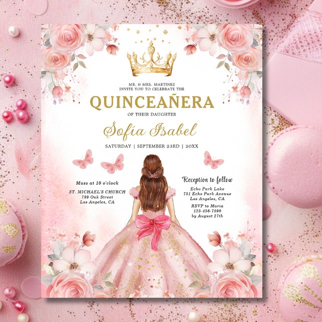 Budget Floral Pink Bilingual Spanish Quinceanera (Creator Uploaded)