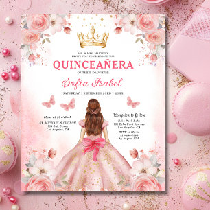 Budget Floral Pink Bilingual Spanish Quinceanera Flyer