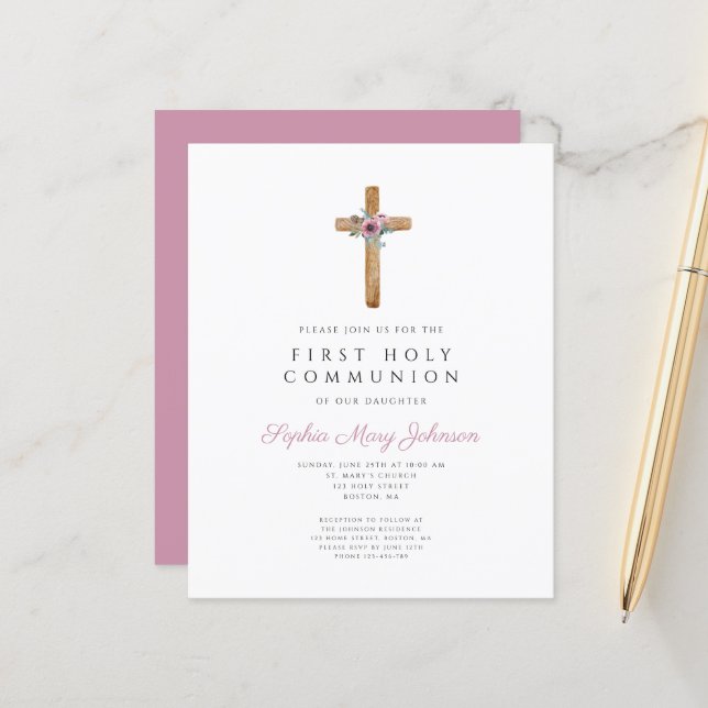 Budget Floral Pink Cross Girl First Communion (Front/Back In Situ)