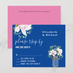 BUDGET Floral Pink Magnolias Blue Wedding RSVP