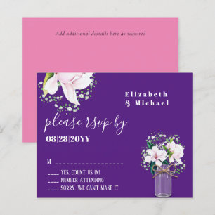 BUDGET Floral Pink Magnolias Purple Wedding RSVP