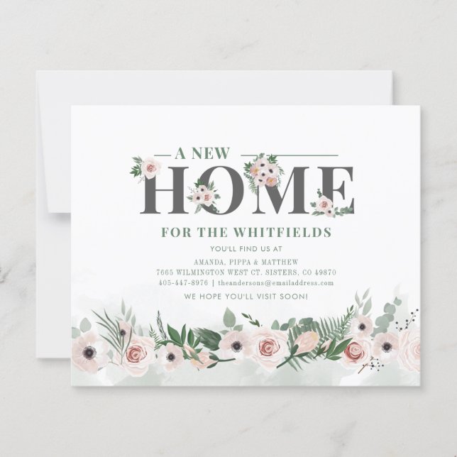 Budget Floral Pink New Address Moving Announcement (Front)