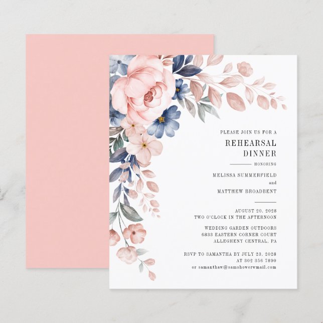 Budget Floral Pink Rehearsal Dinner Invitation (Front/Back)