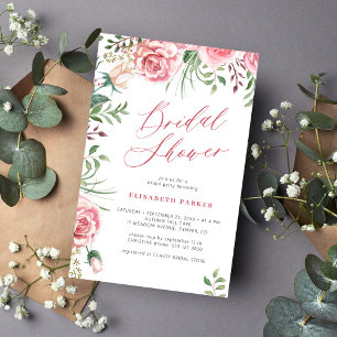 Budget floral pink script bridal shower invitation flyer