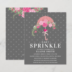 Budget Floral Pink Umbrella Baby Shower Invitation